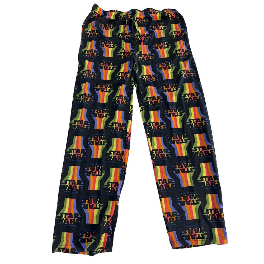Star Wars Mens Pajama Pants XL Black Rainbow The Force Is Strong Lounge Bottoms